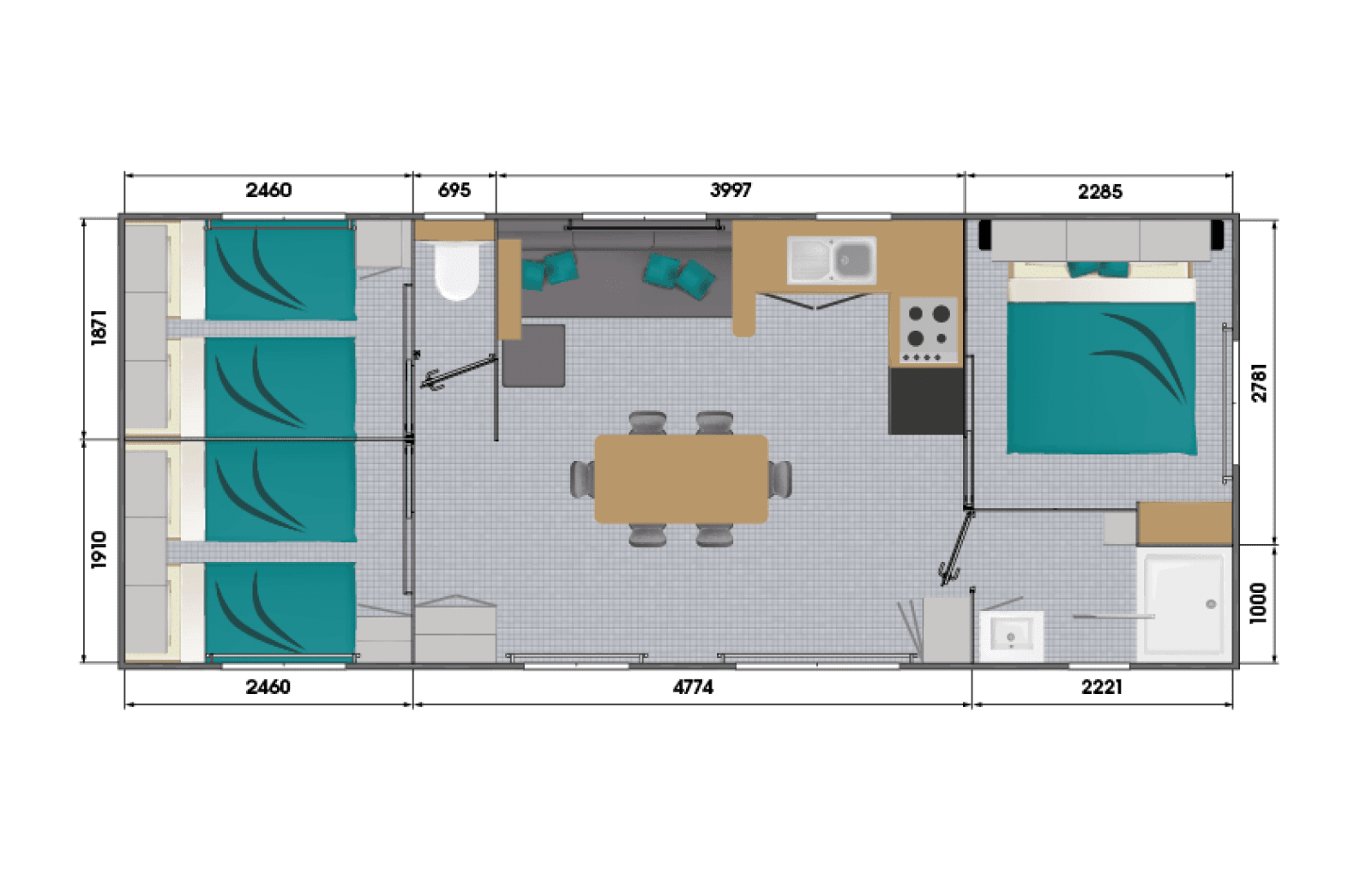 Be stacaravan corail 6personen plattegrond